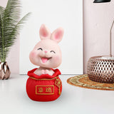 Maxbell Resin Statues Figurine Sculpture Desk Store Home Shop Shaking Head Rabbit Pink Lucky