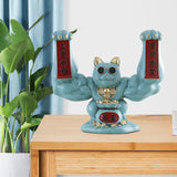 Maxbell Lucky Cat Figurine Sculpture Animal Statue Funny Feng Shui for Home Shelf Blue