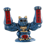 Maxbell Maxbell Lucky Cat Figurine Sculpture Animal Statue Funny Feng Shui for Home Shelf Dark Blue