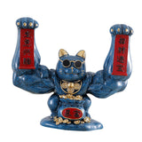 Maxbell Maxbell Lucky Cat Figurine Sculpture Animal Statue Funny Feng Shui for Home Shelf Dark Blue