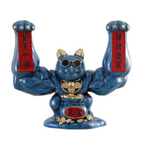 Maxbell Maxbell Lucky Cat Figurine Sculpture Animal Statue Funny Feng Shui for Home Shelf Dark Blue