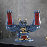 Maxbell Maxbell Lucky Cat Figurine Sculpture Animal Statue Funny Feng Shui for Home Shelf Dark Blue