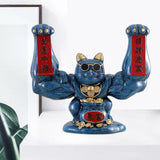 Maxbell Maxbell Lucky Cat Figurine Sculpture Animal Statue Funny Feng Shui for Home Shelf Dark Blue