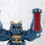 Maxbell Maxbell Lucky Cat Figurine Sculpture Animal Statue Funny Feng Shui for Home Shelf Dark Blue