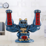 Maxbell Maxbell Lucky Cat Figurine Sculpture Animal Statue Funny Feng Shui for Home Shelf Dark Blue