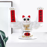Maxbell Maxbell Lucky Cat Figurine Sculpture Animal Statue Funny Feng Shui for Home Shelf White