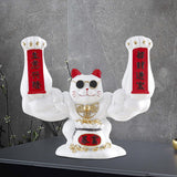 Maxbell Maxbell Lucky Cat Figurine Sculpture Animal Statue Funny Feng Shui for Home Shelf White