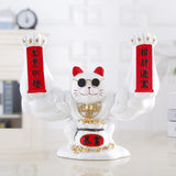 Maxbell Maxbell Lucky Cat Figurine Sculpture Animal Statue Funny Feng Shui for Home Shelf White