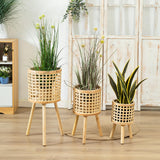 Maxbell Nordic Bamboo Woven Plant Stand for Home Apartment Decoration and Display Medium
