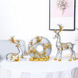 Maxbell Maxbell 2Pcs Deer Couple Statue Art Decor Pair Sculpture Photo Prop for Office Argent