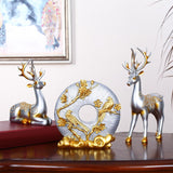 Maxbell Maxbell 2Pcs Deer Couple Statue Art Decor Pair Sculpture Photo Prop for Office Argent