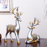 Maxbell Maxbell 2Pcs Deer Couple Statue Art Decor Pair Sculpture Photo Prop for Office Argent
