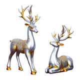 Maxbell Maxbell 2Pcs Deer Couple Statue Art Decor Pair Sculpture Photo Prop for Office Argent