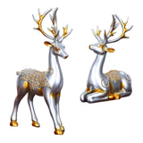 Maxbell Maxbell 2Pcs Deer Couple Statue Art Decor Pair Sculpture Photo Prop for Office Argent