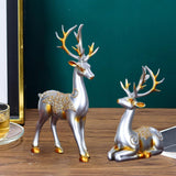 Maxbell Maxbell 2Pcs Deer Couple Statue Art Decor Pair Sculpture Photo Prop for Office Argent
