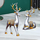 Maxbell Maxbell 2Pcs Deer Couple Statue Art Decor Pair Sculpture Photo Prop for Office Argent