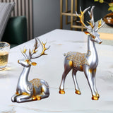 Maxbell Maxbell 2Pcs Deer Couple Statue Art Decor Pair Sculpture Photo Prop for Office Argent