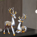 Maxbell Maxbell 2Pcs Deer Couple Statue Art Decor Pair Sculpture Photo Prop for Office Argent