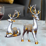 Maxbell Maxbell 2Pcs Deer Couple Statue Art Decor Pair Sculpture Photo Prop for Office Argent