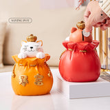 Maxbell Maxbell Lucky Cat Money Bank Animal Statue Figurine Sculpture for Home Table Decor Red