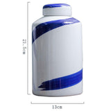 Maxbell Blue and White Ceramic Vase with Lid Jar Decoration Glazed Hand Painted Size S