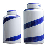 Maxbell Blue and White Ceramic Vase with Lid Jar Decoration Glazed Hand Painted Size S