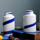 Maxbell Blue and White Ceramic Vase with Lid Jar Decoration Glazed Hand Painted Size S