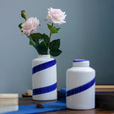 Maxbell Blue and White Ceramic Vase with Lid Jar Decoration Glazed Hand Painted Size S