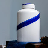 Maxbell Blue and White Ceramic Vase with Lid Jar Decoration Glazed Hand Painted Size L