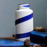 Maxbell Blue and White Ceramic Vase with Lid Jar Decoration Glazed Hand Painted Size L