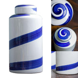 Maxbell Blue and White Ceramic Vase with Lid Jar Decoration Glazed Hand Painted Size L