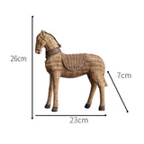 Maxbell Retro Imitation Rattan Horse Statue Handicraft for Study Home Decoration