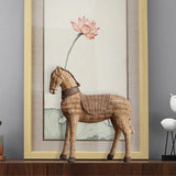 Maxbell Retro Imitation Rattan Horse Statue Handicraft for Study Home Decoration