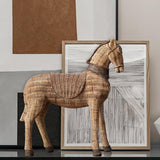 Maxbell Retro Imitation Rattan Horse Statue Handicraft for Study Home Decoration