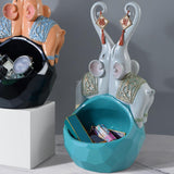 Maxbell Elephant Statue Bowl Ornament Organizer Craft Creative for Office Table Green