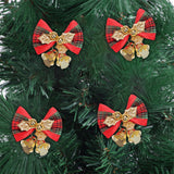 Maxbell 4x Xmas Tree Hanging Decoration Crafts Christmas Bow Bell Holiday Home Plaid Bow Aureate