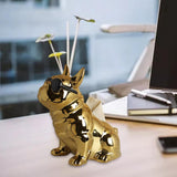 Maxbell Realistic Sitting Dog Statue Creative Birthday Gift Ceramic for Hotel Shop Aureate