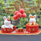 Maxbell Chinese Animal Rabbit Statue Figurine Sculpture Desktop Shaking Head Bunny 7.5x6x8cm Lucky