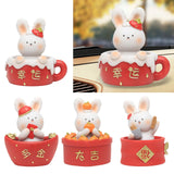 Maxbell Chinese Animal Rabbit Statue Figurine Sculpture Desktop Shaking Head Bunny 7.5x6x8cm Lucky
