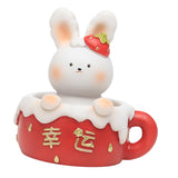 Maxbell Chinese Animal Rabbit Statue Figurine Sculpture Desktop Shaking Head Bunny 7.5x6x8cm Lucky