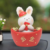 Maxbell Chinese Animal Rabbit Statue Figurine Sculpture Desktop Shaking Head Bunny 6.5x5x8.5cm Wealth