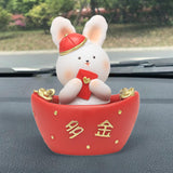 Maxbell Chinese Animal Rabbit Statue Figurine Sculpture Desktop Shaking Head Bunny 6.5x5x8.5cm Wealth