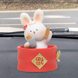 Maxbell Chinese Animal Rabbit Statue Figurine Sculpture Desktop Shaking Head Bunny 6.5x6x8.5cm FU
