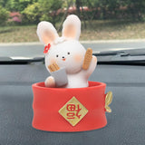 Maxbell Chinese Animal Rabbit Statue Figurine Sculpture Desktop Shaking Head Bunny 6.5x6x8.5cm FU