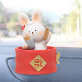 Maxbell Chinese Animal Rabbit Statue Figurine Sculpture Desktop Shaking Head Bunny 6.5x6x8.5cm FU