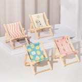 Maxbell Creative Beach Chair Phone Holder Dollhouse Miniature Bedroom Wooden Bracket Pink Beige