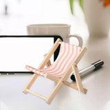 Maxbell Creative Beach Chair Phone Holder Dollhouse Miniature Bedroom Wooden Bracket Pink Beige