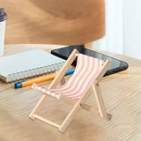 Maxbell Creative Beach Chair Phone Holder Dollhouse Miniature Bedroom Wooden Bracket Pink Beige