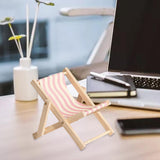 Maxbell Creative Beach Chair Phone Holder Dollhouse Miniature Bedroom Wooden Bracket Pink Beige