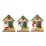 Maxbell Christmas Wooden Small House Ornament LED Lighted for Home Party New Year Santa